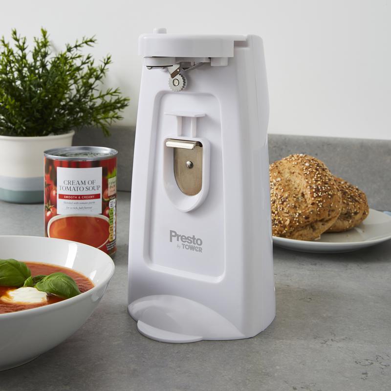 Tower Presto 4 in 1 Can Opener with Knife Sharpener and Bottle Opener White - PT19007WHT