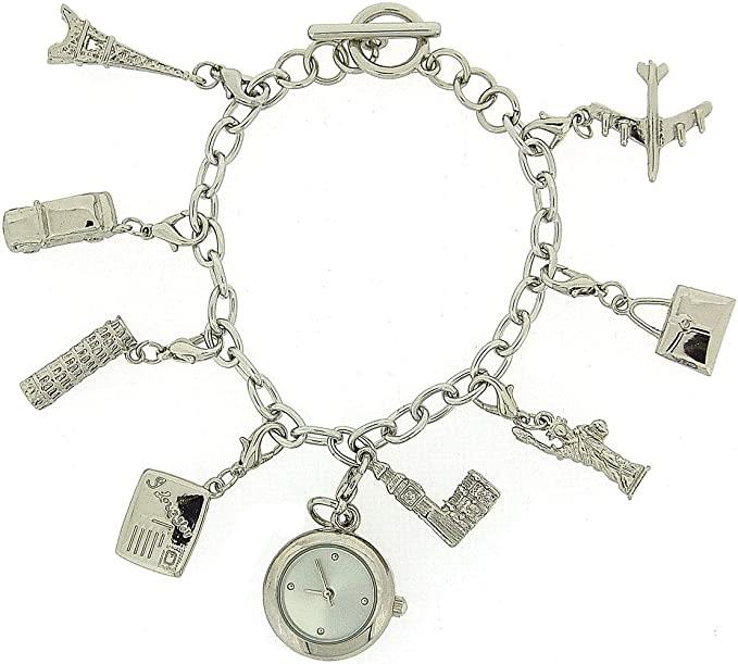 Charmed Ladies Analogue T-bar Bracelet Charm Watch & 8 Hanging Charms Gift Set WA086983 - CLEARANCE NEEDS RE-BATTERY