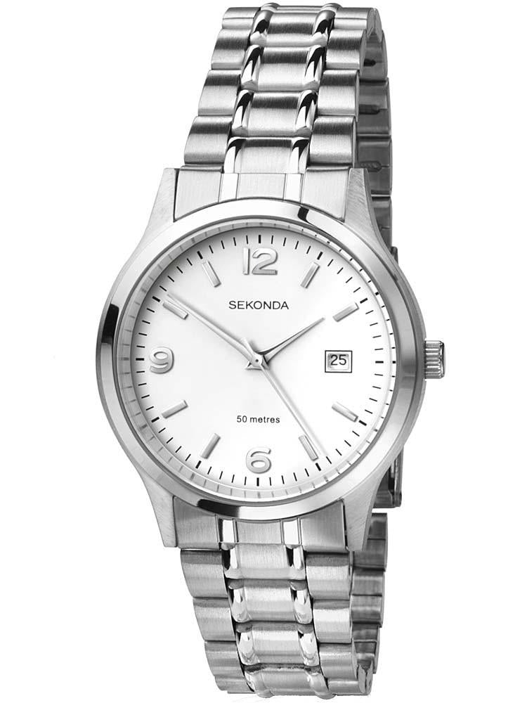 Sekonda Mens Basic Dated White Dial Stainless Steel Bracelet Watch - 3729