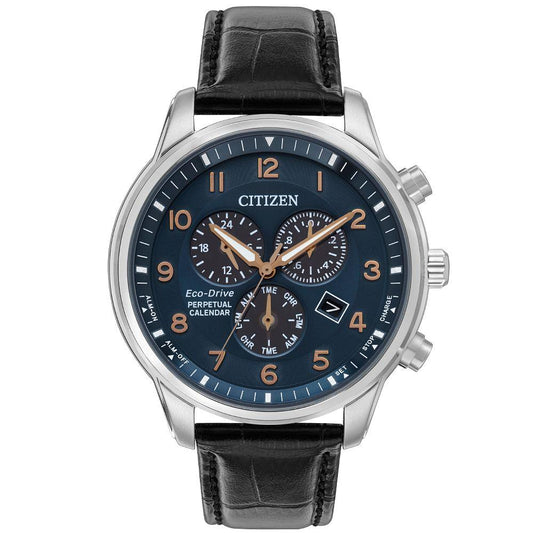 Citizen Mens Eco-drive Blue Dial Chronograph Black Leather Watch Bl5421-10l