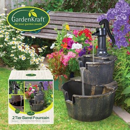 Garden Kraft 2 Tier Barrel Fountain (with 2.55m Cable) (Carton of 4)