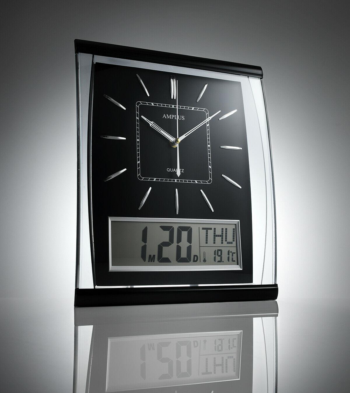 AMPLUS Silent Sweep Wall Clock With Large Digital Month/Date/Day Calendar Display