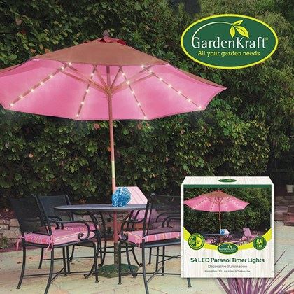 Garden Kraft 54 LED Parasol Timer Lights - Warm White (Carton of 12)