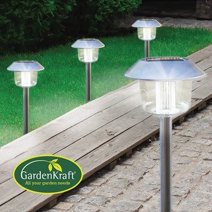 Garden Kraft 4PK S/S Solar LED Oblique Cap Stake Light (Carton of 12)