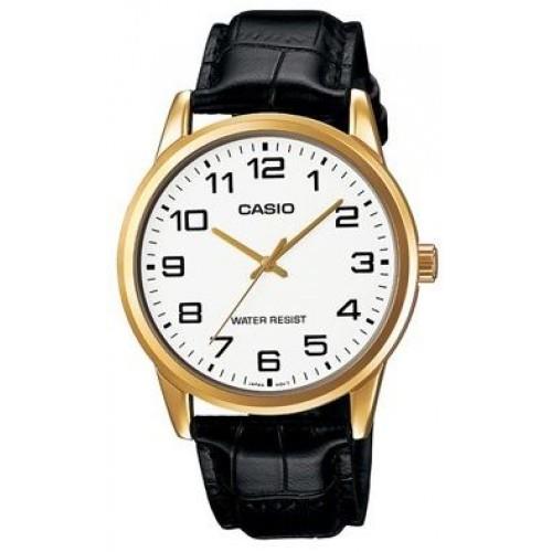 Casio Mens White Dial Black Leather Strap Watch Mtp-v001gl-7budf