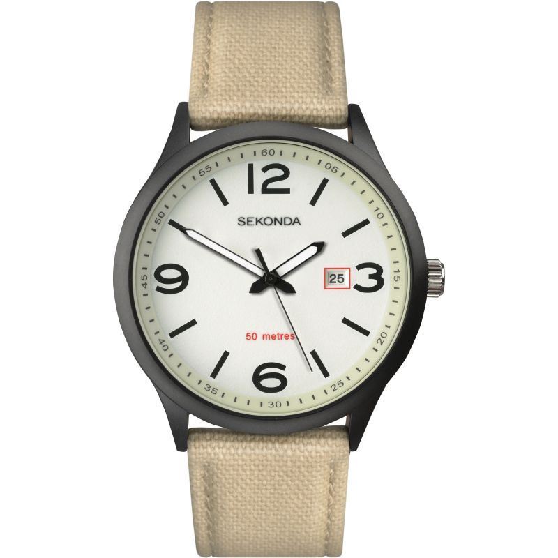 Sekonda Mens Casual Big Dial Beige Nylon Strap Watch 1508