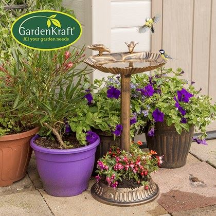 Garden Kraft Clam Shell Bird Bath with Built-in Base Planter (Carton of 4)