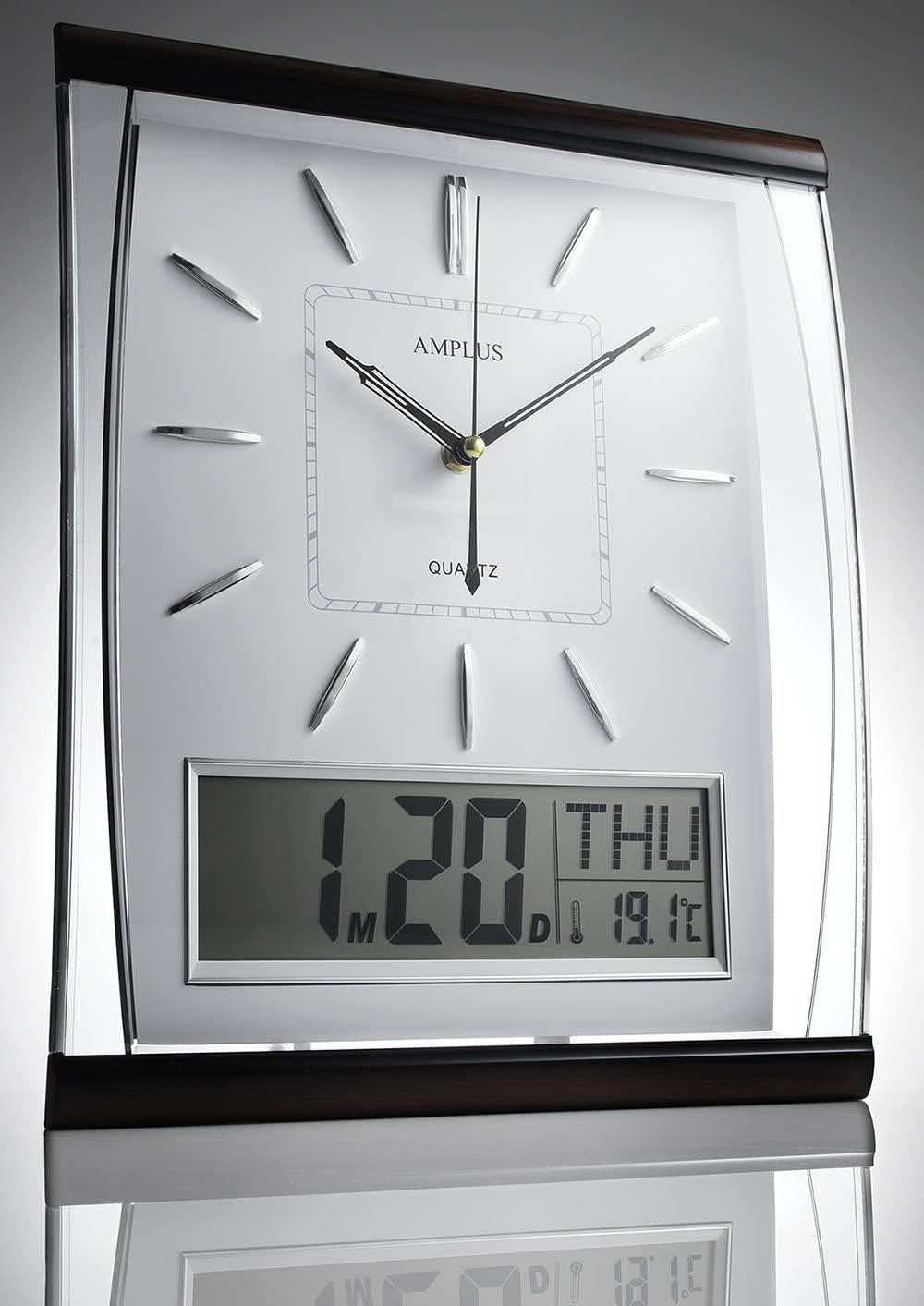 AMPLUS Silent Sweep Wall Clock With Large Digital Month/Date/Day Calendar Display