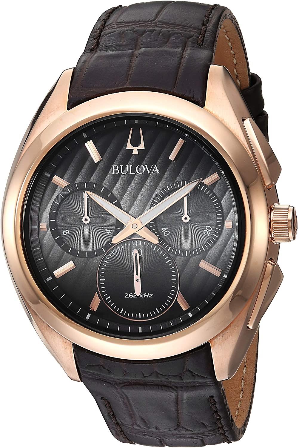 Bulova Mens Curv Collection Leather Strap Watch 97a124