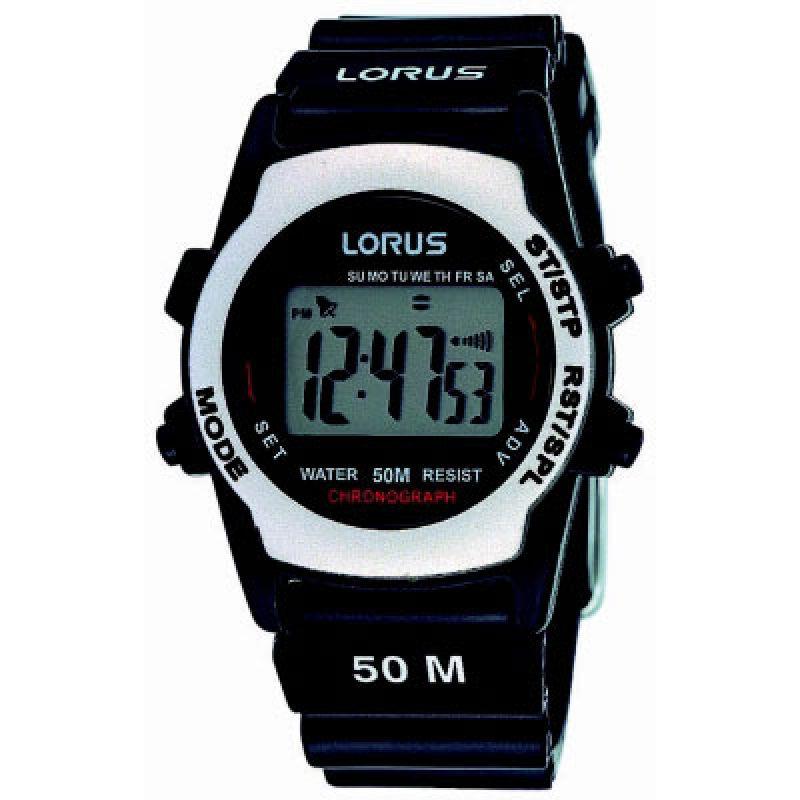 Lorus Mens Sports Digital Dial Black Rubber Strap Alarm Watch R2361ax9