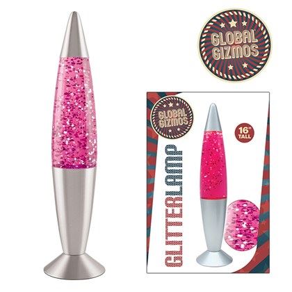 Global Gizmos 16" Pink Glitter Lamp - Lava Lamp Shape (Carton of 6)