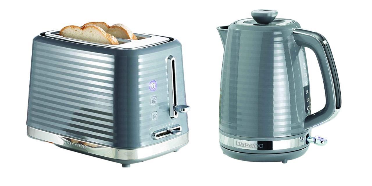 Daewoo Hive Kettle Slice Toaster Grey Textured Combo Set