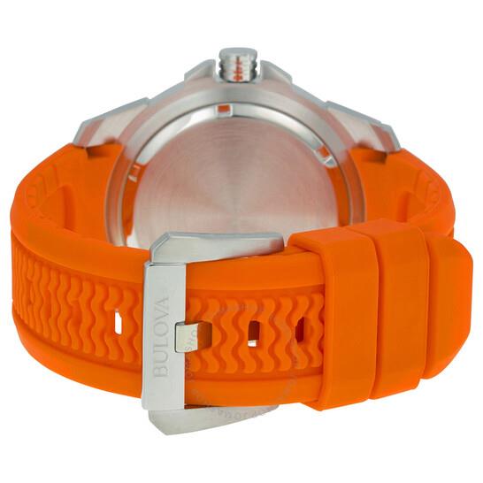 Bulova Marine Star Automatic Black Dial Orange Rubber Mens Watch 98b207
