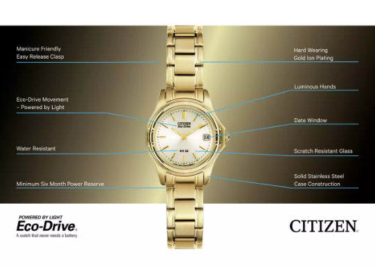 Citizen Eco Drive Ladies Gold Tone Watch Ew0372-87p