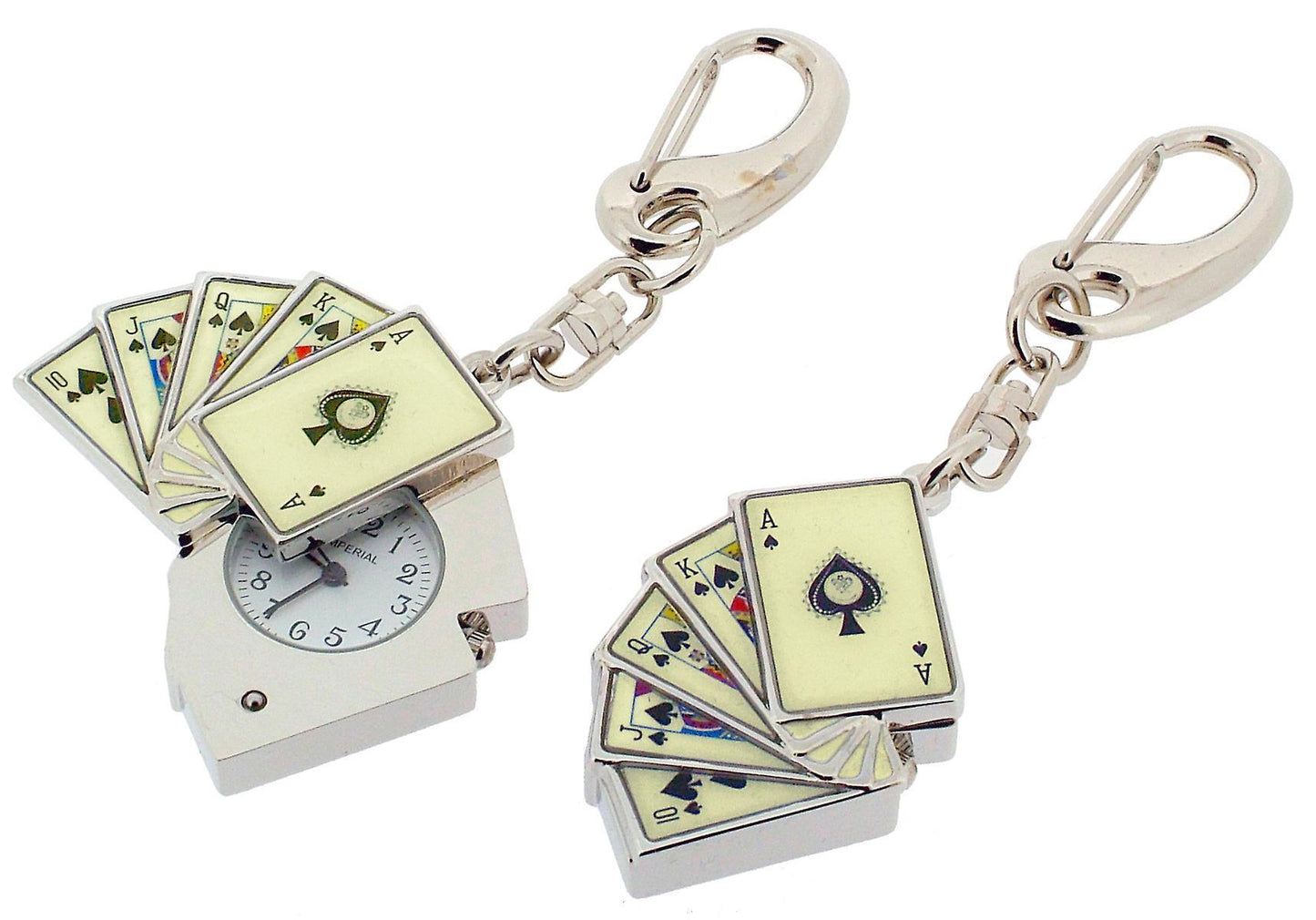 Imperial Key Chain Clock Poker Hand Slide Open Silver IMP747