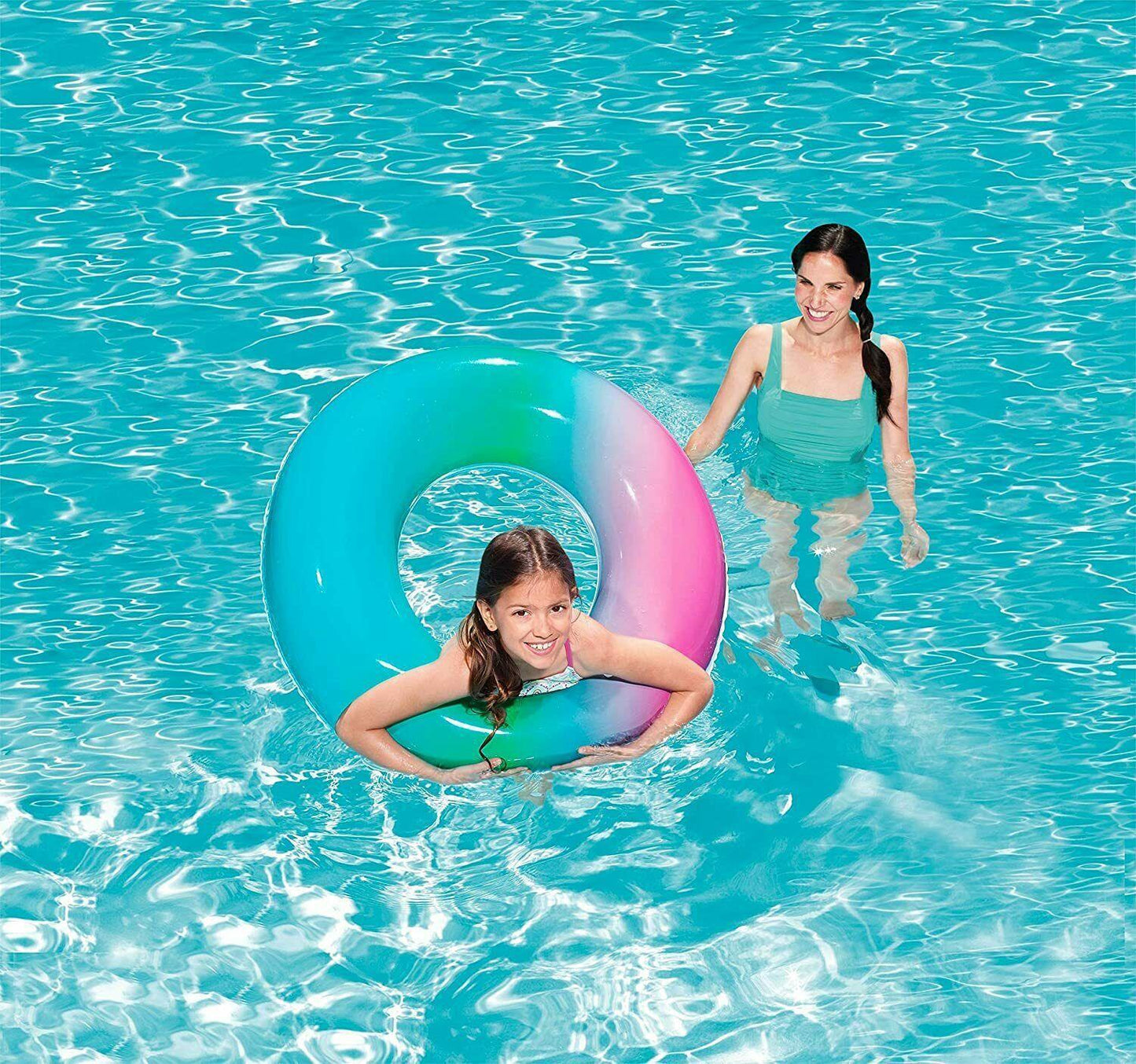 Bestway Inflatable Rainbow Swim Ring Summer Kids Beach Pool Fun Water Float 36" - BW36126