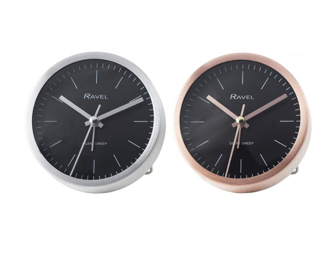 Ravel Quartz Metal Minimal Round Alarm Clock RC025 Available Multiple Colour