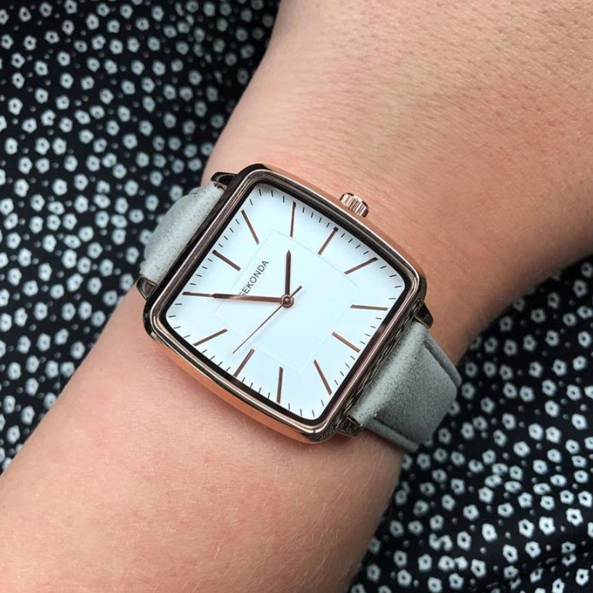 Sekonda Women's Fashion Square Rose Gold Plated Case PU Leather Strap Watch 2451