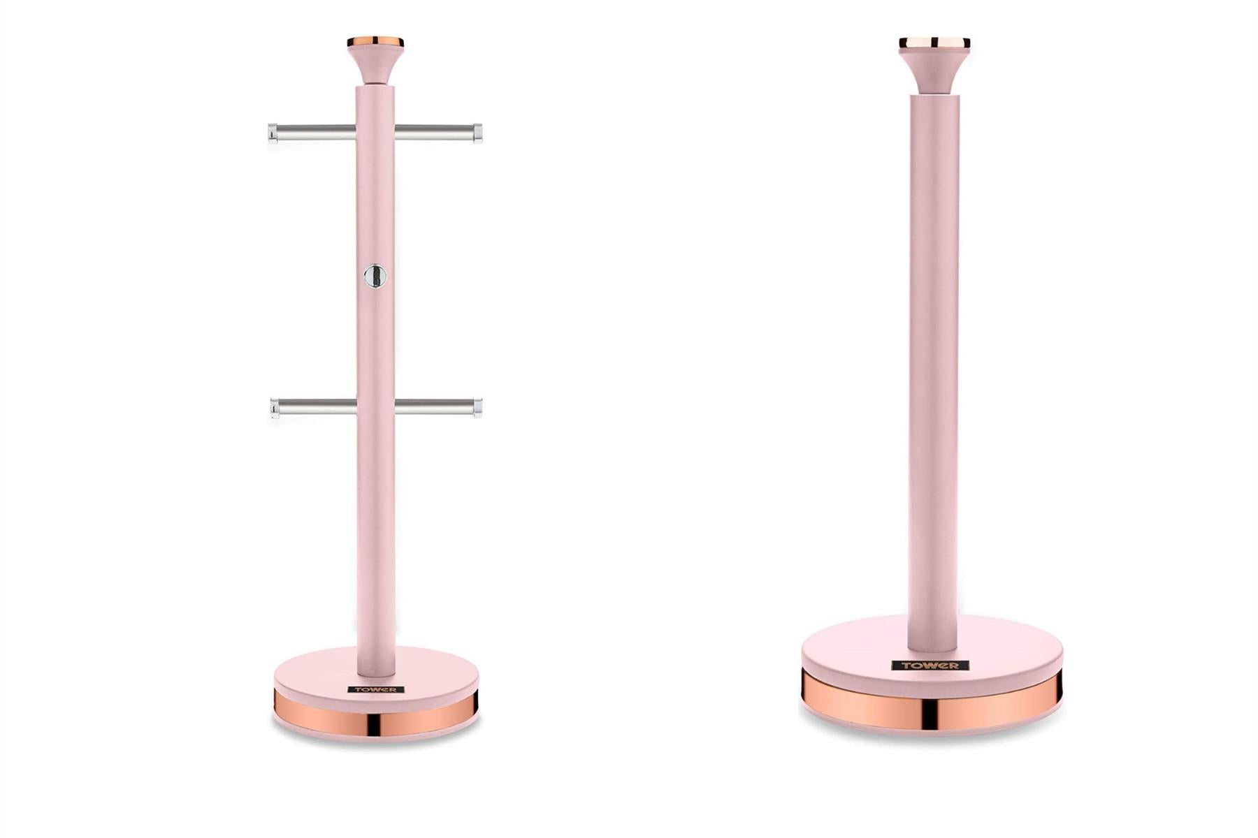 Tower T826133PNK Cavaletto Towel Pole Kitchen Roll Holder with Soft  Underliner, Marshmallow Pink and Rose Gold