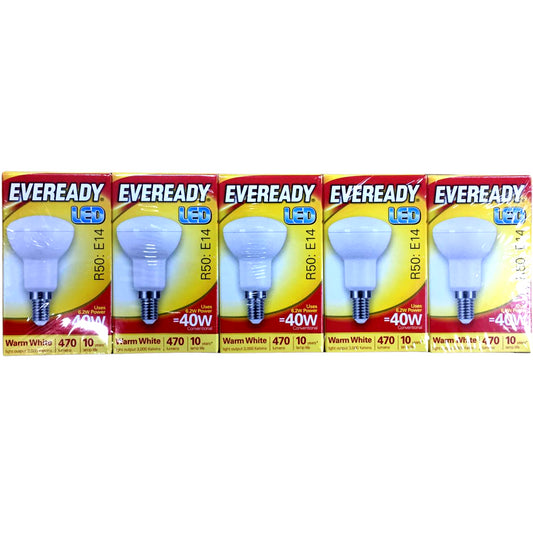 Eveready LED 470lm R50 E14 Warm White 40W Pack of 5 Bulbs