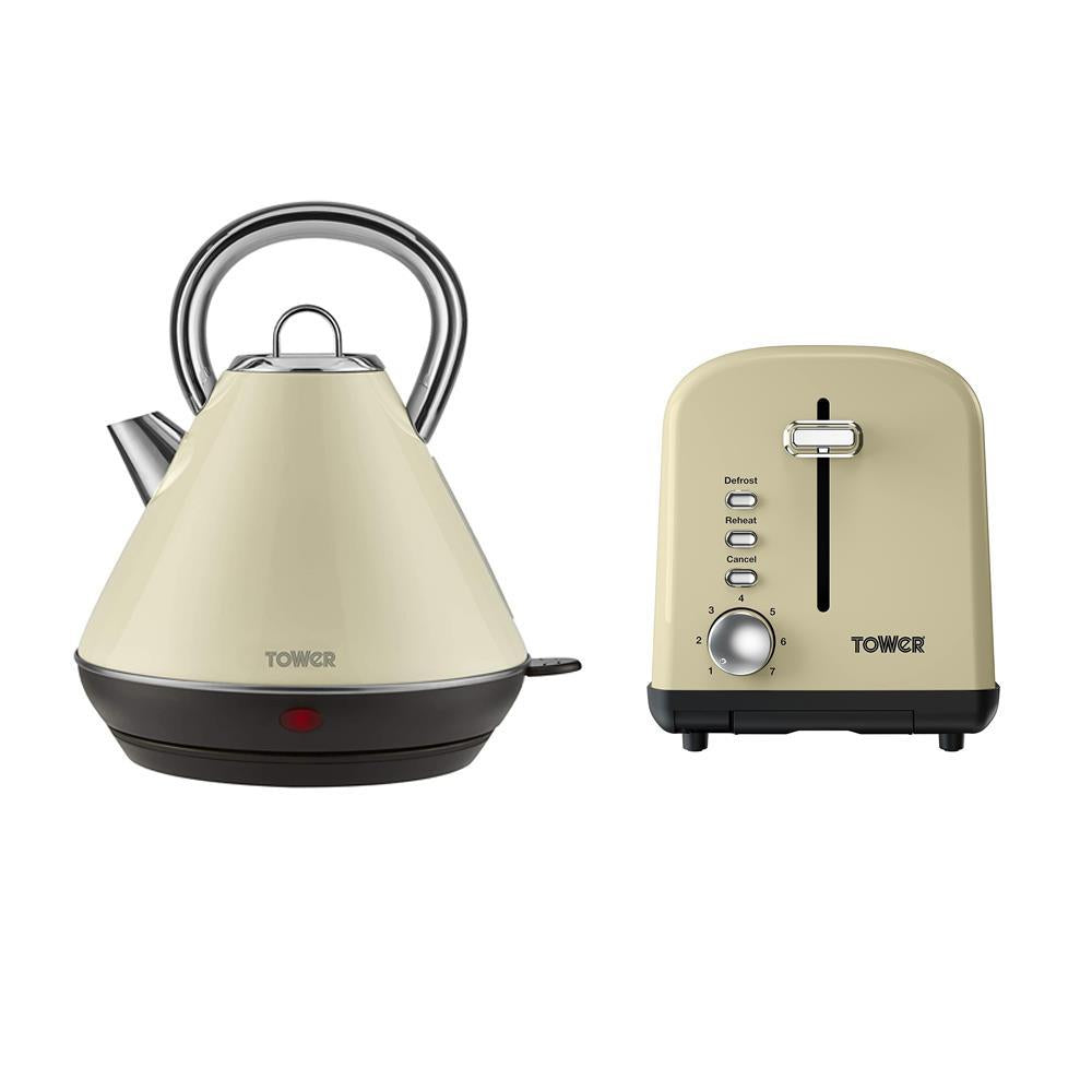 Tower Infinity Traditional Kettle 1.8L + 2 Slice Toaster set Cream T10019C - T20014C