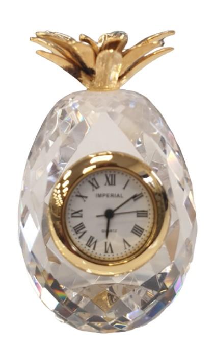 Miniature Clock Crystal Pineapple with Goldtone Plated Solid Brass IMP510 - CLEARANCE NEEDS RE-BATTERY