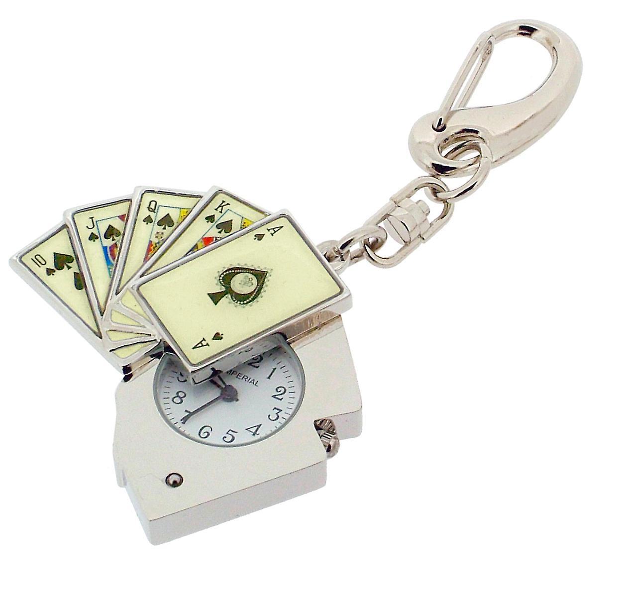 Imperial Key Chain Clock Poker Hand Slide Open Silver IMP747