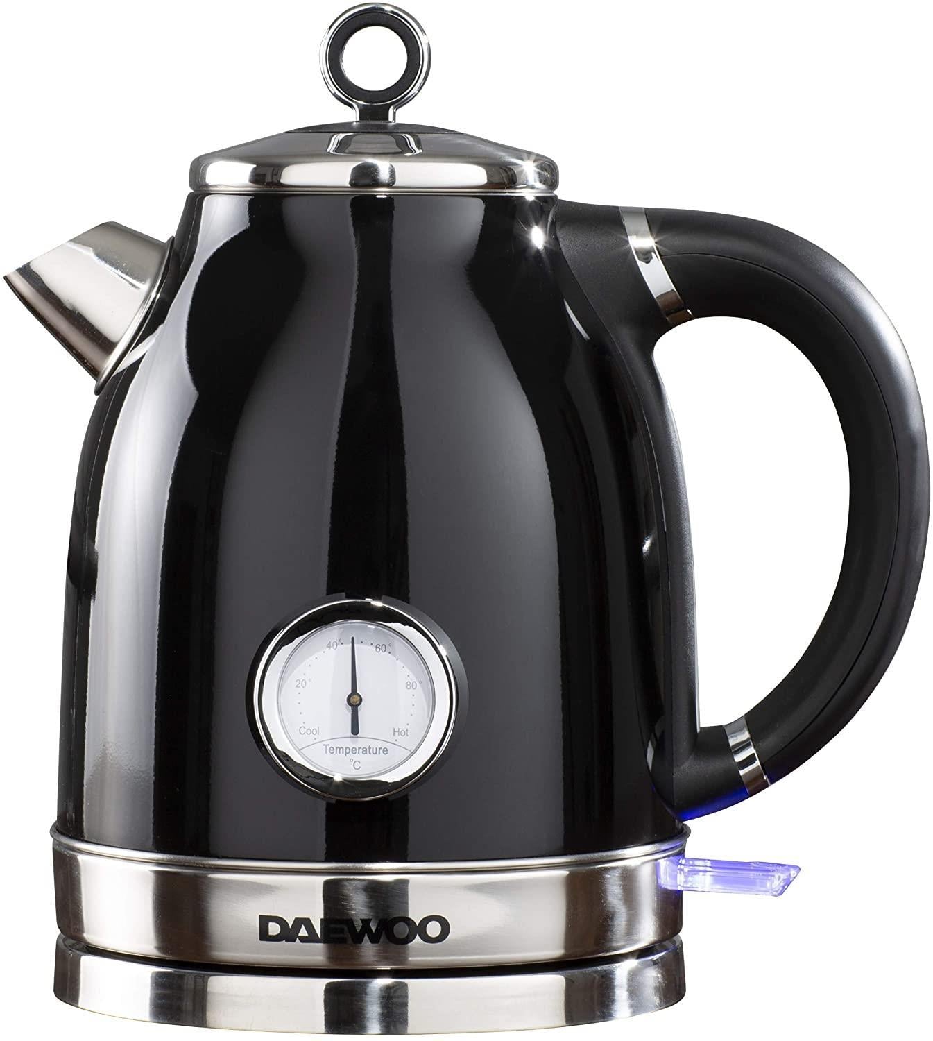 Daewoo Kingsbury 3Kw 1.7 Litres Stainless Steel Kettle With Temp Dial SDA1775-Black