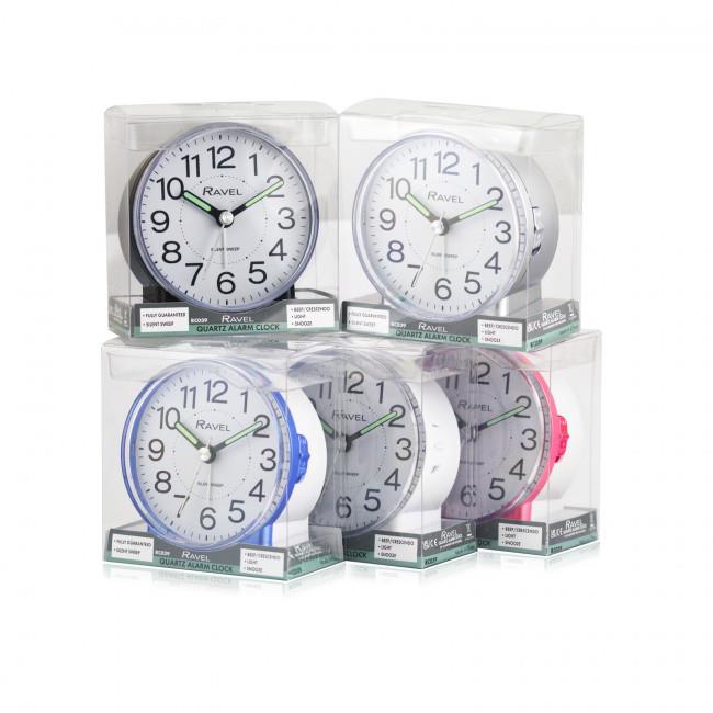 Ravel Round Mid Sized Bedside Quartz Alarm Clock RC039 Available Multiple Colour