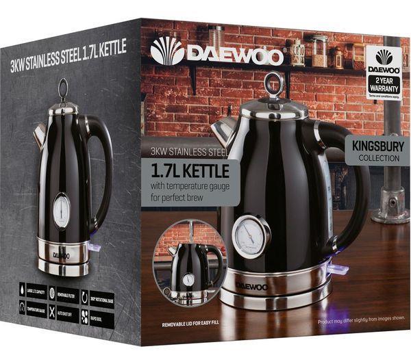 Daewoo Kingsbury 3Kw 1.7 Litres Stainless Steel Kettle With Temp Dial SDA1775-Black