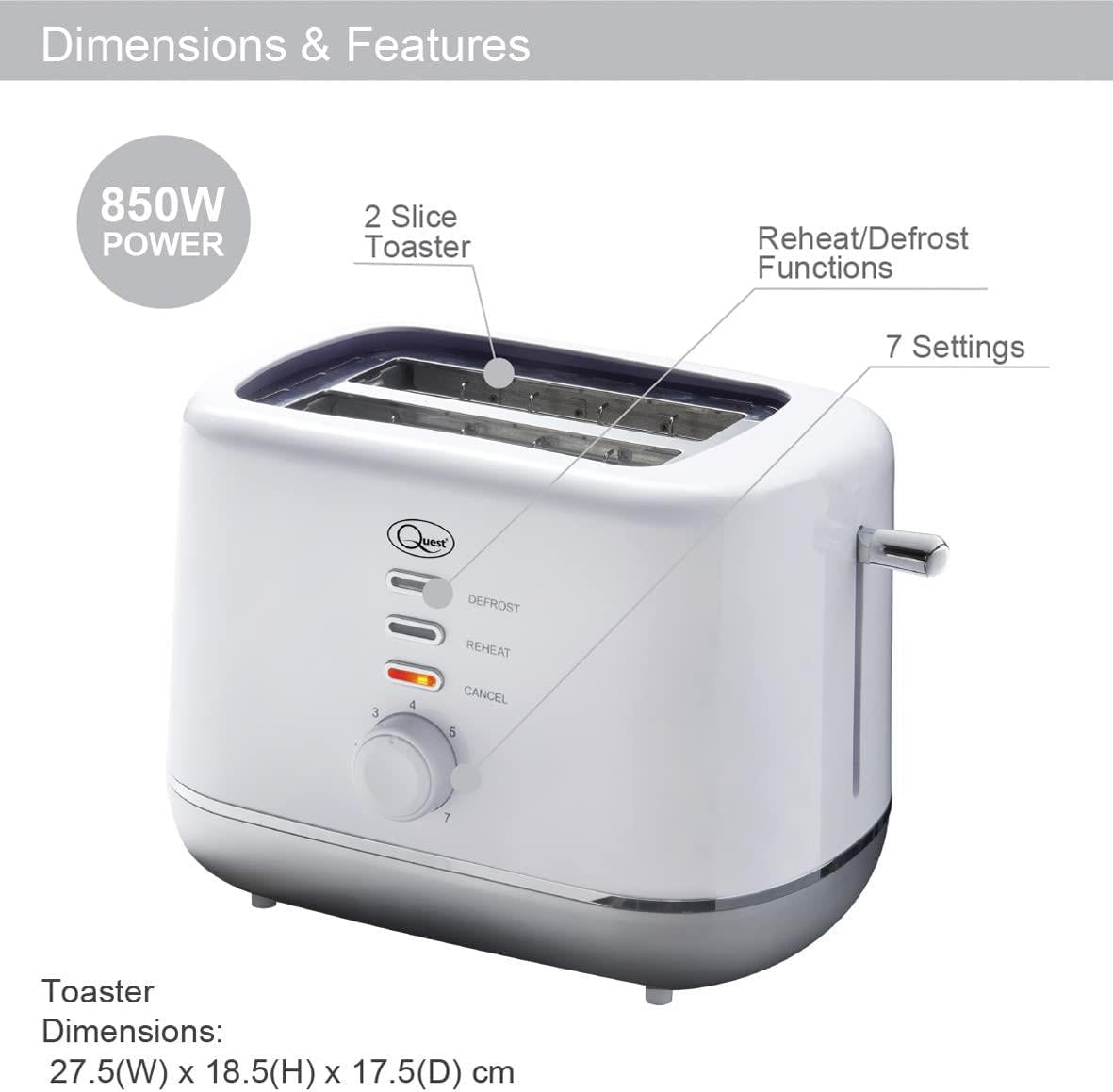 Quest 2 Slice Toaster White and Silver (Carton of 6)