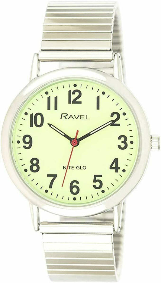 Ravel Mens Basic Glow in The Dark Luminous Dial Watch - Stainless Steel Expander Bracelet