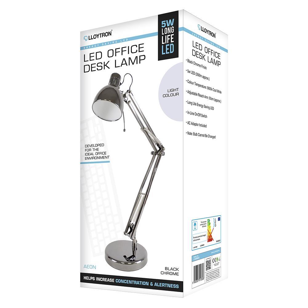 Lloytron 5w LED 'Aeon' Office Desk Lamp - Black Chrome L1520BHO