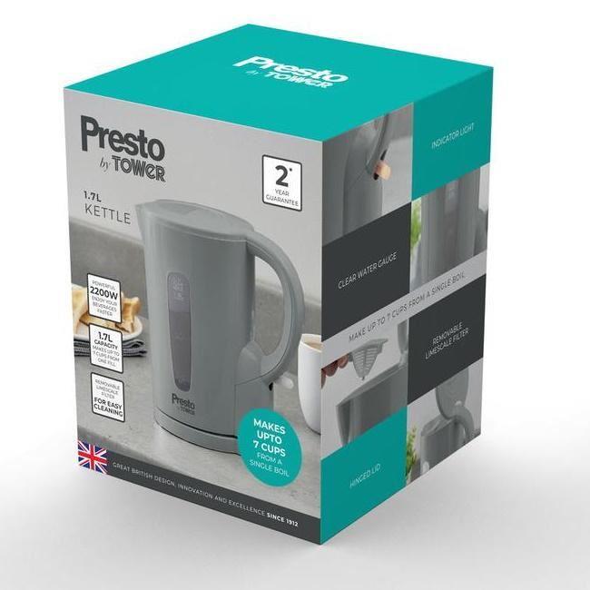 Tower Presto Grey Jug Kettle 1.7Ltr 2.2kW PT10053GRY