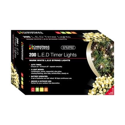 Christmas Workshop 200 LED Battery Operated Timer Light - Warm White (Carton of 10)
