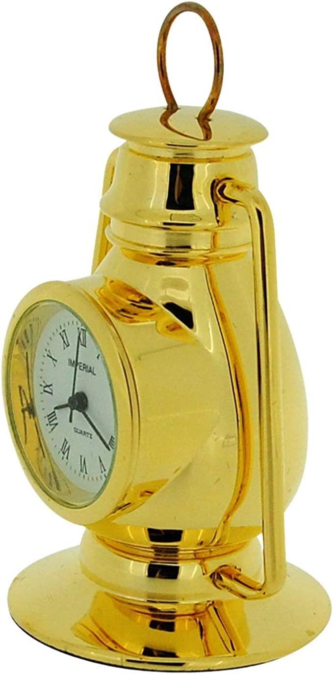 Miniature Clock Gold Plated Metal Hurricane Lamp Solid Brass IMP77 - CLEARANCE NEEDS RE-BATTERY