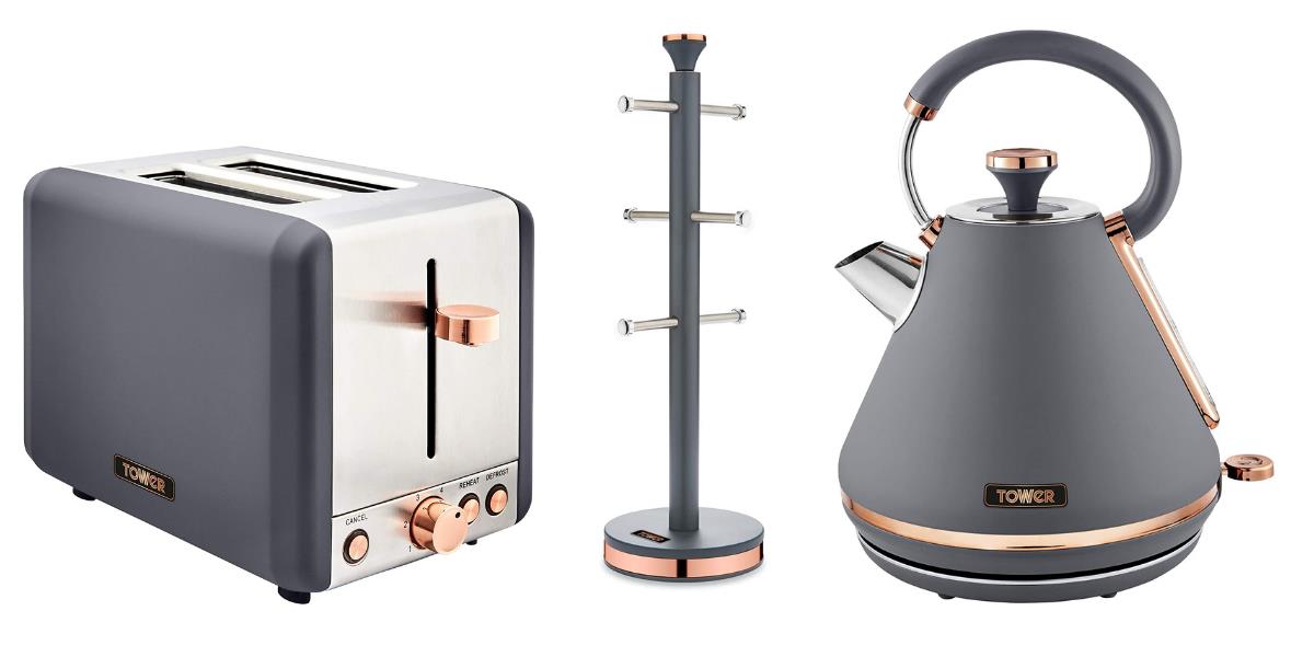 Tower Cavaletto Grey/Rose Gold Kettle, Toaster Mugtree Set – DK