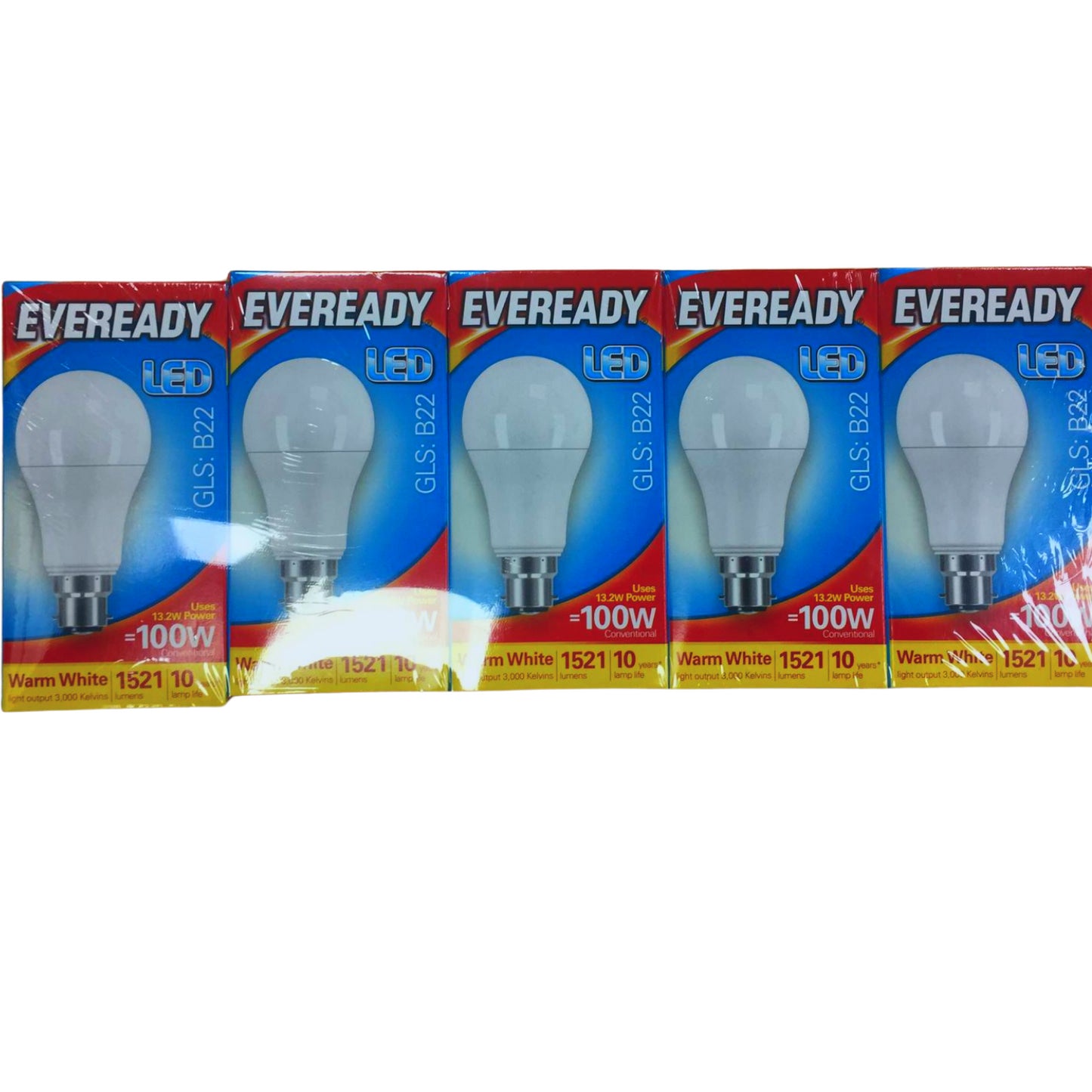 Eveready LED GLS B22  Warm White 100W Pack of 5