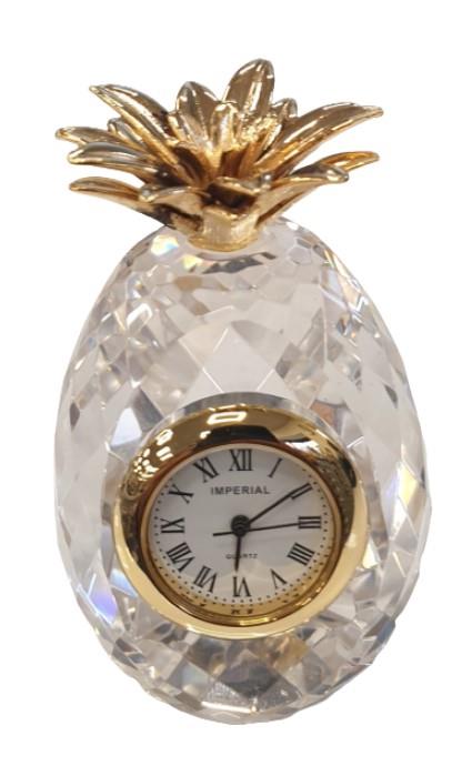 Miniature Clock Crystal Pineapple with Goldtone Plated Solid Brass IMP510 - CLEARANCE NEEDS RE-BATTERY