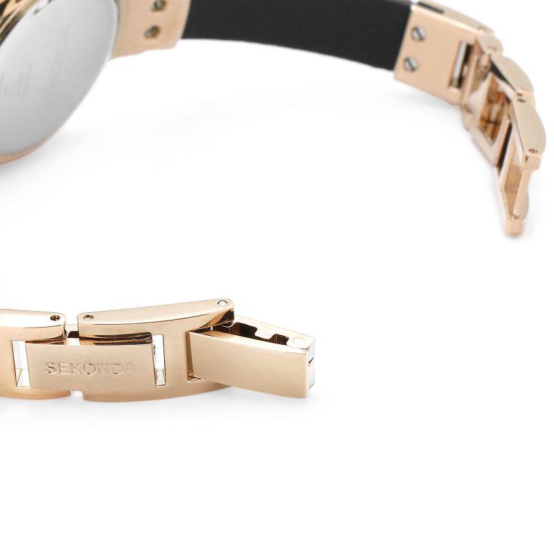 Seksy Rocks Ladies Watch | Rose Gold Case & Leather Bracelet With Grey Dial | 2579