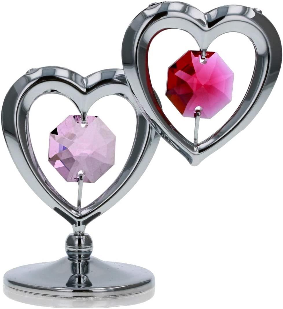 Crystocraft Freestanding Twin Hearts Ornament made with Swarovski Crystals