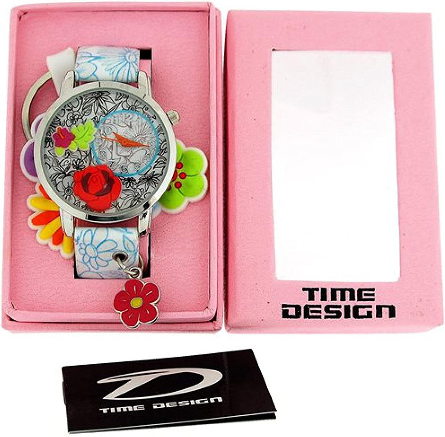 Time Design Kids Children Quartz Analogue Floral Watch Key Ring Set TDX4526- CLEARANCE NEEDS RE-BATTERY