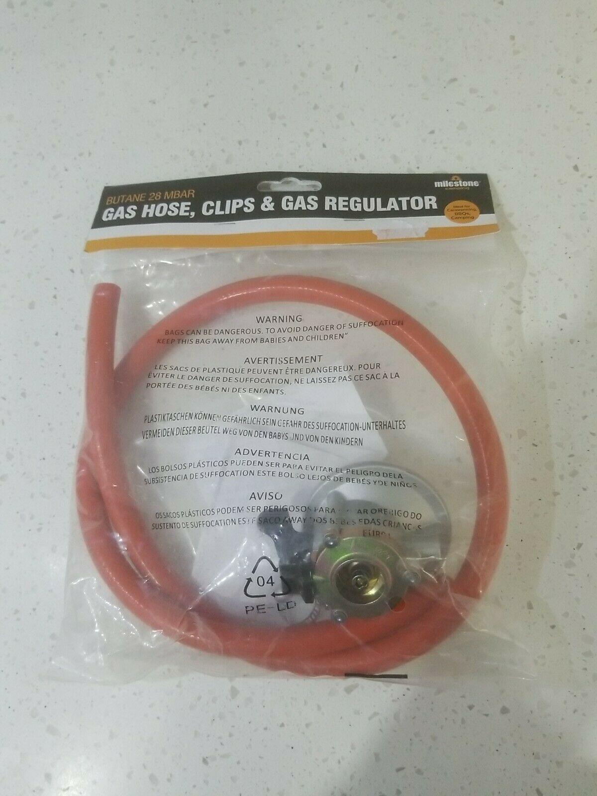 Milestone Gas Hose Clips & Gas Regulator Butane 28 Mbar (Carton of 12)