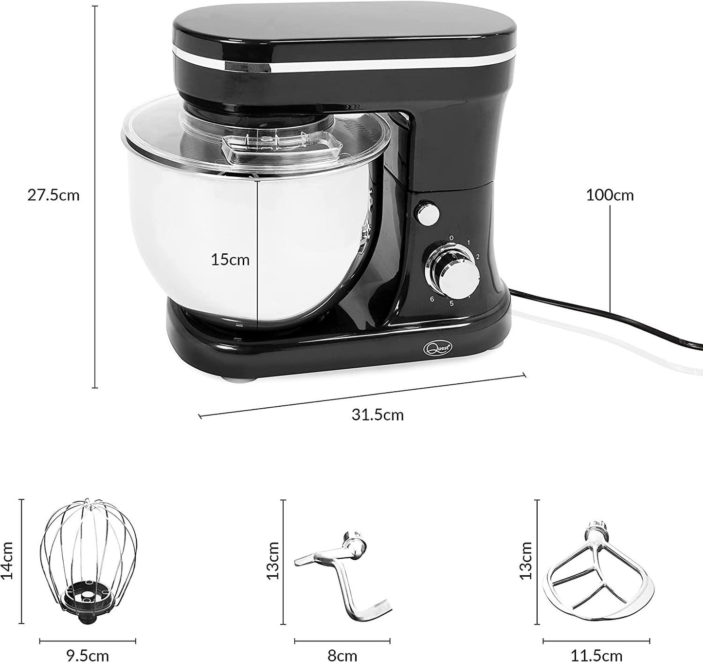 Quest 5L Stand Mixer - 1200W - Black (Carton of 1)