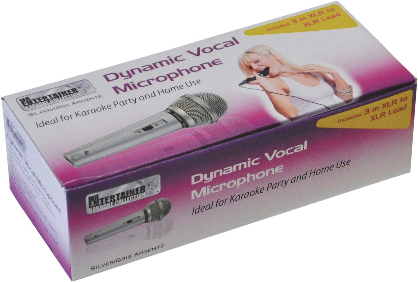Mr Entertainer Dynamic Handheld Karaoke Microphone With Lead 600 Ohm- Silver