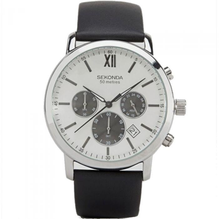 Sekonda Men's Chronograph White Dial Leather Strap Watch 1205