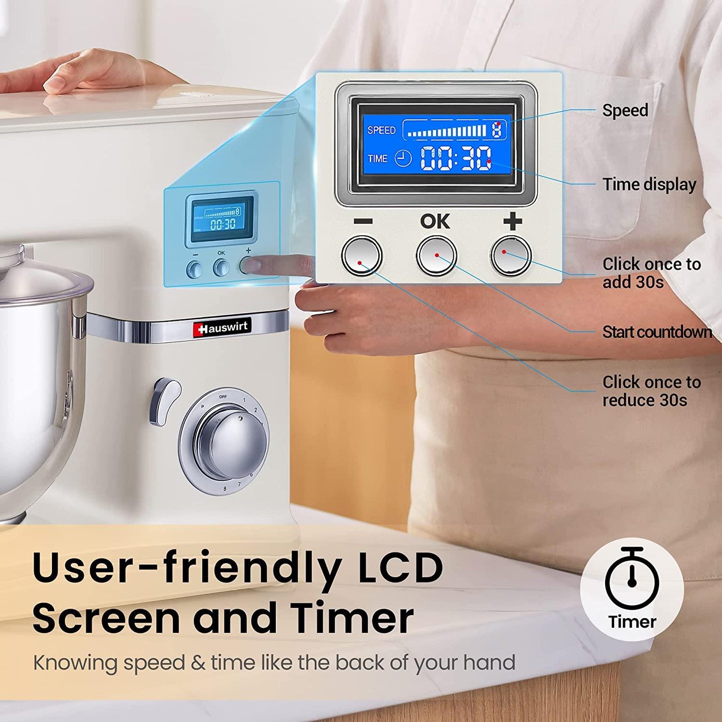 Hauswirt Digital LCD 5L Stand Mixer- Beige