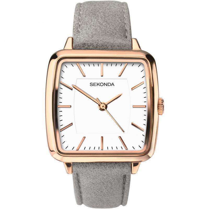 Sekonda Women's Fashion Square Rose Gold Plated Case PU Leather Strap Watch 2451