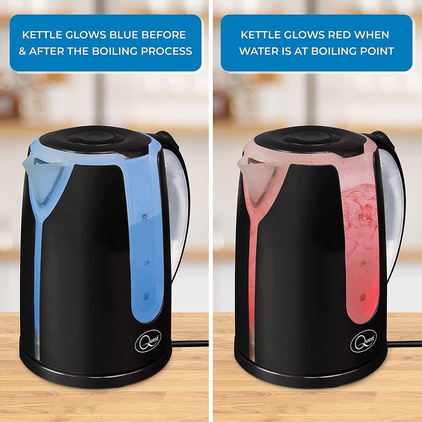 Quest Dual LED Illuminated Kettle - 1.7Ltr Black (Carton of 8)