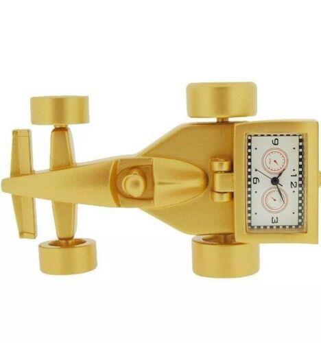 Miniature Clock Goldtone Alloy Formula 1 Racing Car Solid Brass IMP65 - CLEARANCE NEEDS RE-BATTERY